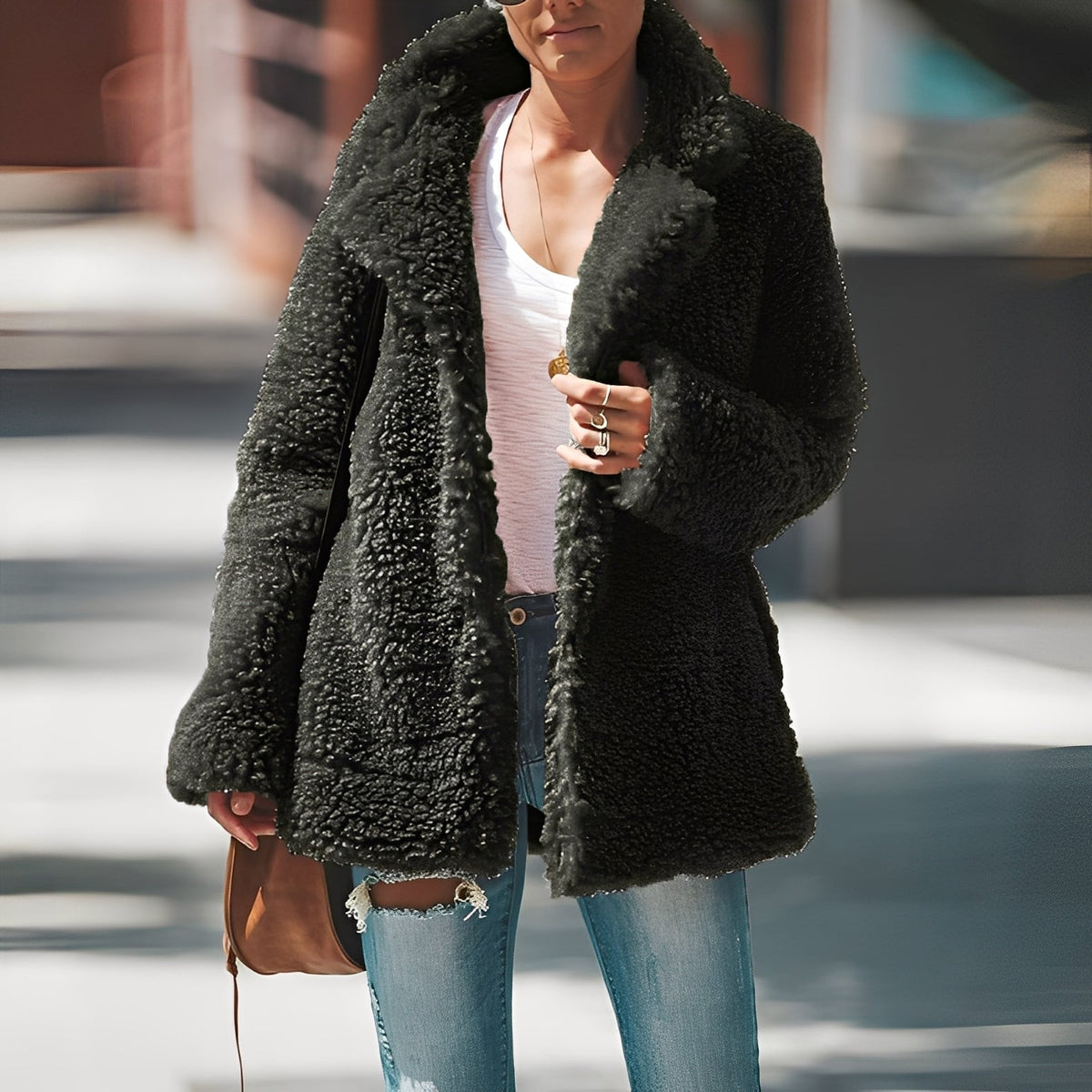 Casaco polar feminino quente com corte moderno para inverno