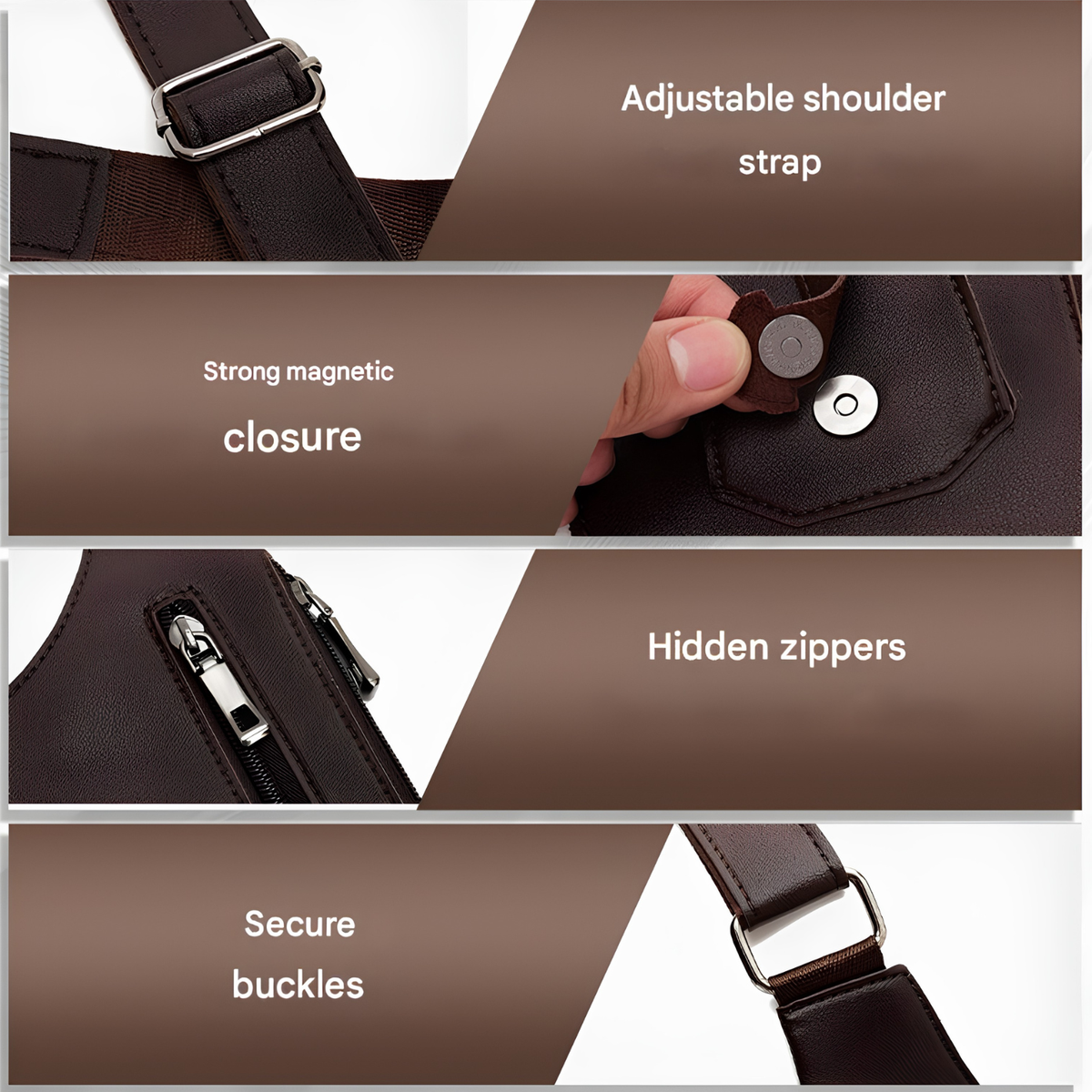 Bolsa tiracolo masculina antifurto com fechos ocultos e fecho magnético