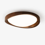 Candeeiro de teto flush efeito madeira nogueira com difusor em tecido e luz tri-cor