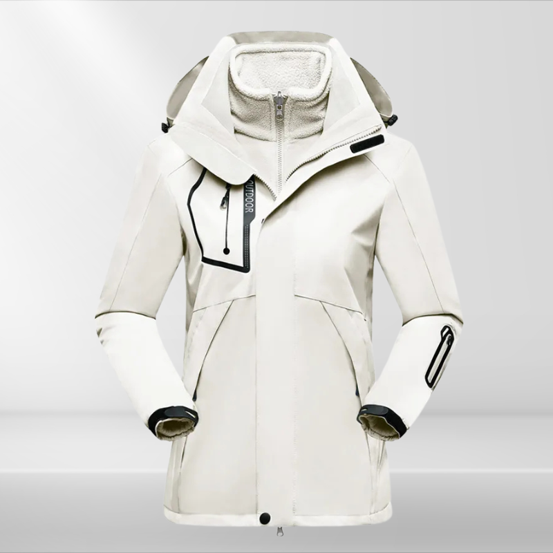 Casaco outdoor 3 em 1 para mulher, impermeável com forro fleece e capuz amovível
