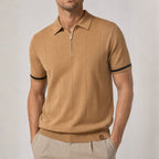 Polo homem malha com fecho zip curto e gola clássica corte regular fit