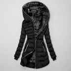 Casaco longo acolchoado de inverno com capuz para mulher
