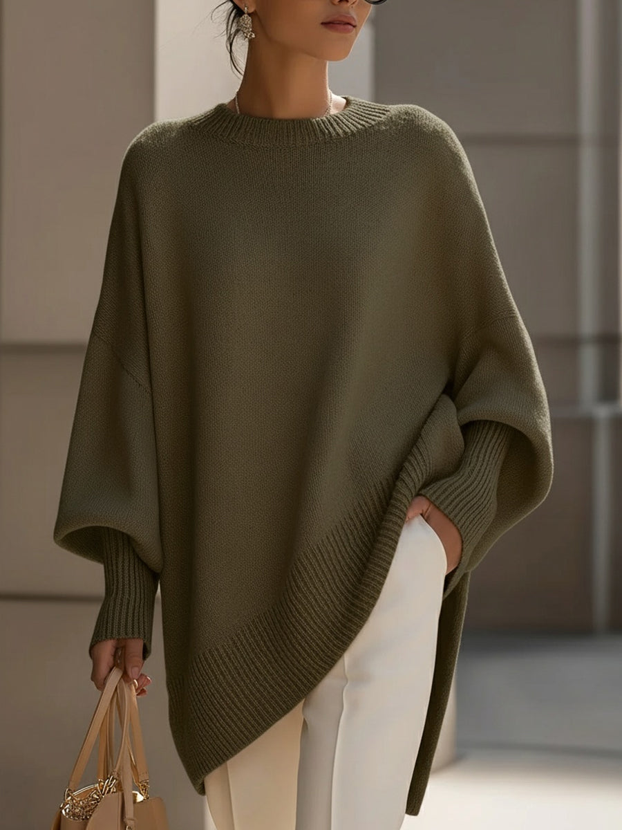 Camisola oversize mulher relaxed fit com gola redonda canelada