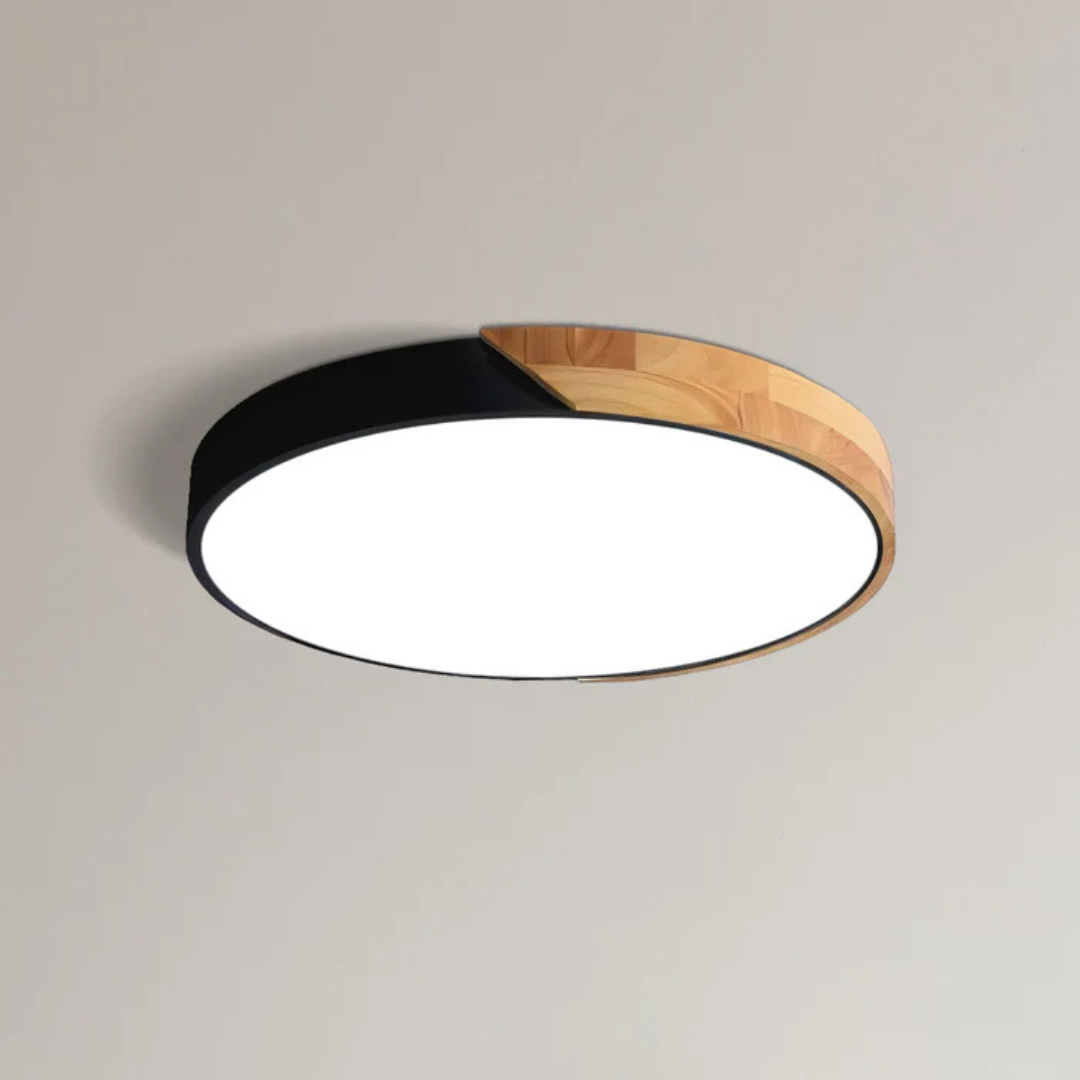 Candeeiro de teto LED design escandinavo com madeira natural, plafon moderno