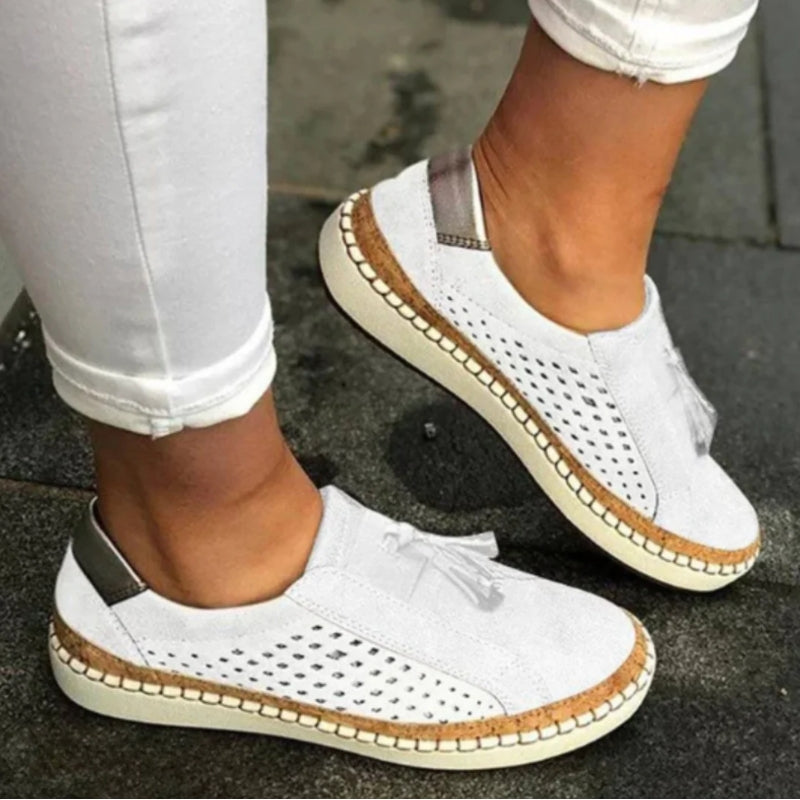 Sapatilhas slip-on malha respirável femininas com suporte plantar