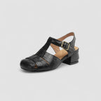 Sapatos Mary Jane femininos salto bloco bico quadrado ortopédico com fivela