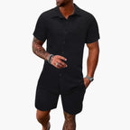 Conjunto masculino 2 peças camisa e calção jacquard mistura de algodão