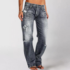 Calças jeans femininas perna larga relaxed fit em denim elástico