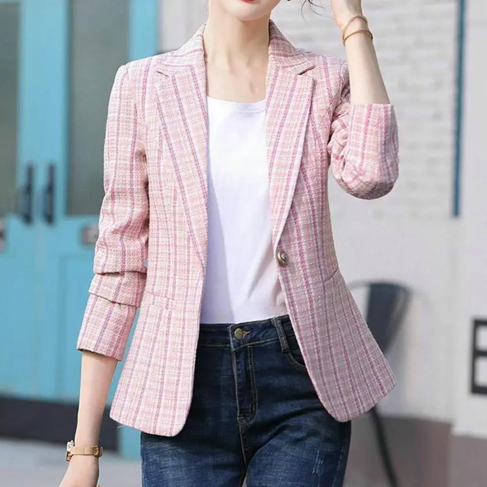 Blazer feminino casual de um botão para escritório, corte moderno