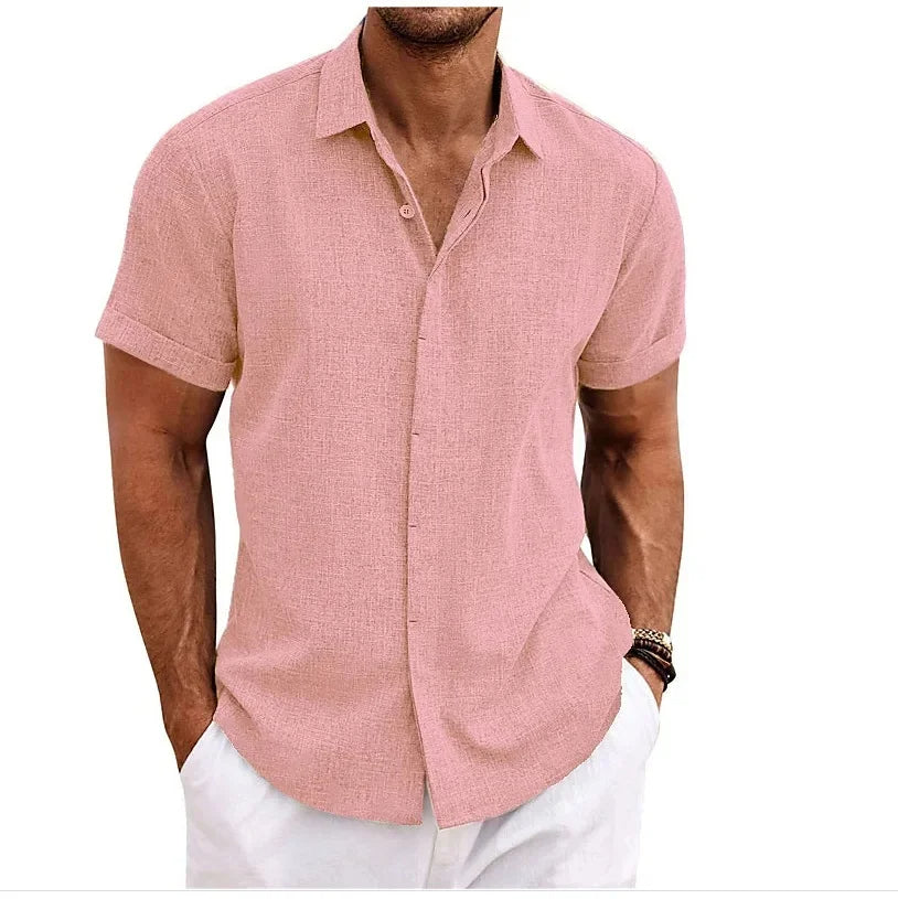 Camisa de linho masculina manga curta regular fit