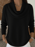 Camisola feminina lã merino gola cowl drapeada corte relaxado