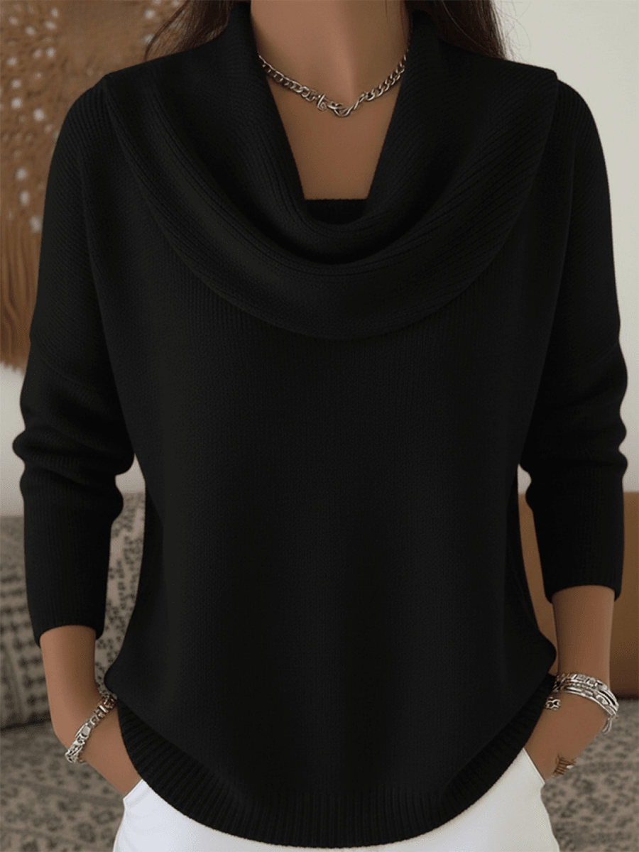 Camisola feminina lã merino gola cowl drapeada corte relaxado