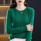 Camisola de malha feminina leve e quente, design versátil em várias cores