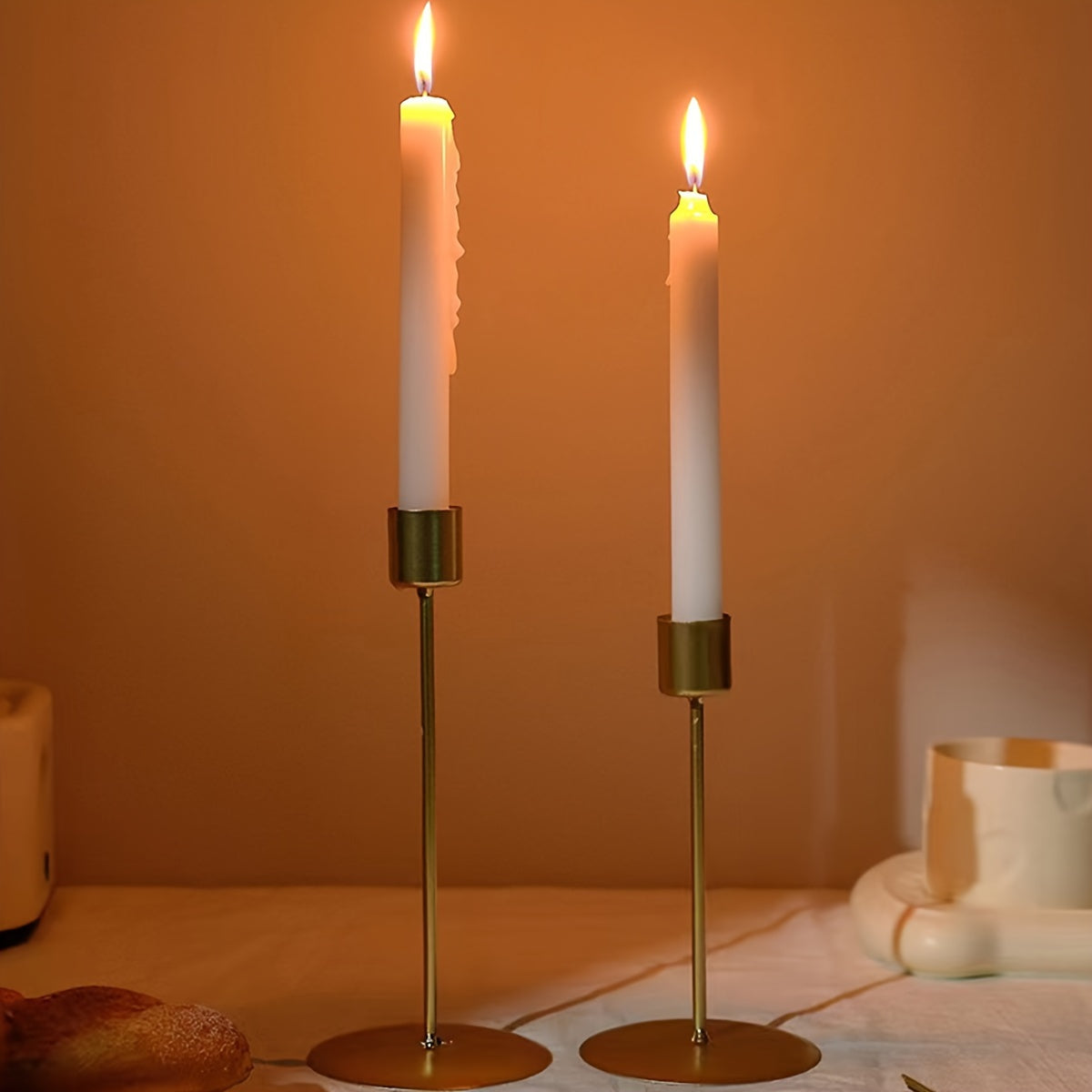 Porta-velas de metal conjunto de 2 para decoração de mesa jantar e casamento