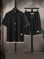 Conjunto masculino de duas peças em tecido waffle, fit relaxado e respirável