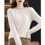 Camisola de malha feminina leve e quente, design versátil em várias cores