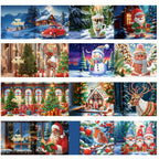 Kit de cartões de Natal com diamond painting 12 unidades Pai Natal e animais DIY