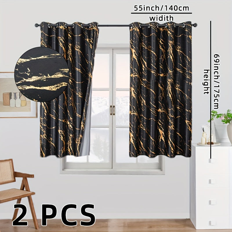 Cortinas blackout padrão mármore com folha de ouro para quarto e sala de estar