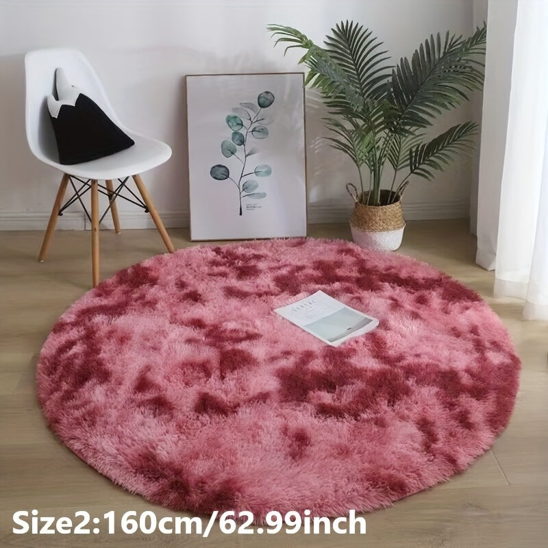 Tapete redondo pelúcia tie-dye macio e antiderrapante para sala ou quarto