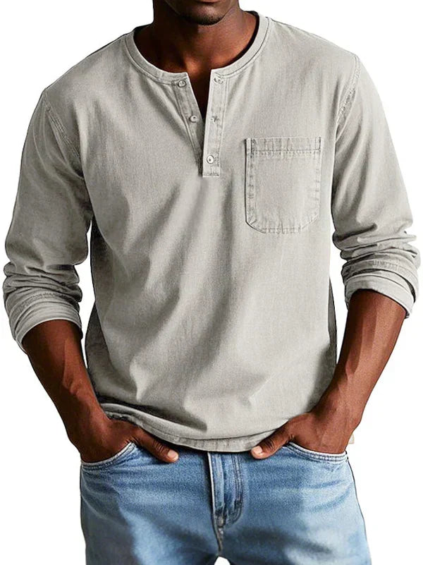 Camisa henley manga longa homem corte relaxado casual