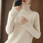 Camisola de gola alta mulher inverno manga comprida