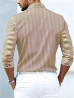 Camisa masculina listrada manga longa lavagem vintage efeito desgastado
