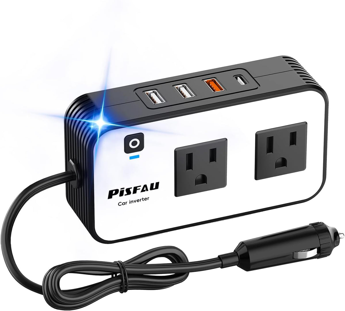Inversor de carro 200W DC 12V para 220V AC com porta USB-C 20W e carregamento rápido