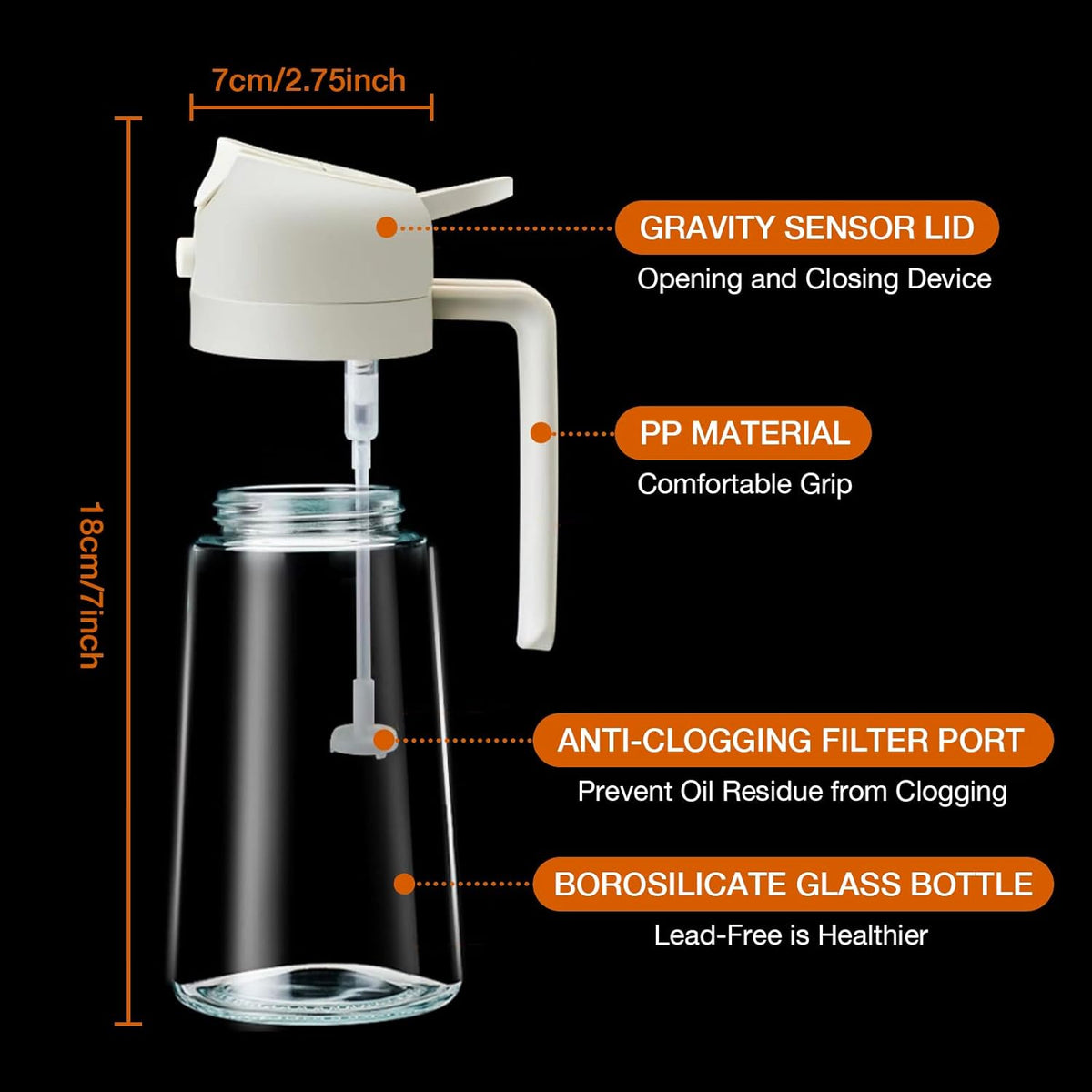 Spray de azeite 2 em 1 frasco de vidro 470ml para cozinha saudável