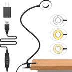 Candeeiro LED de mesa com mola, pescoço flexível 360°, 3 modos de cor, conjunto de 2