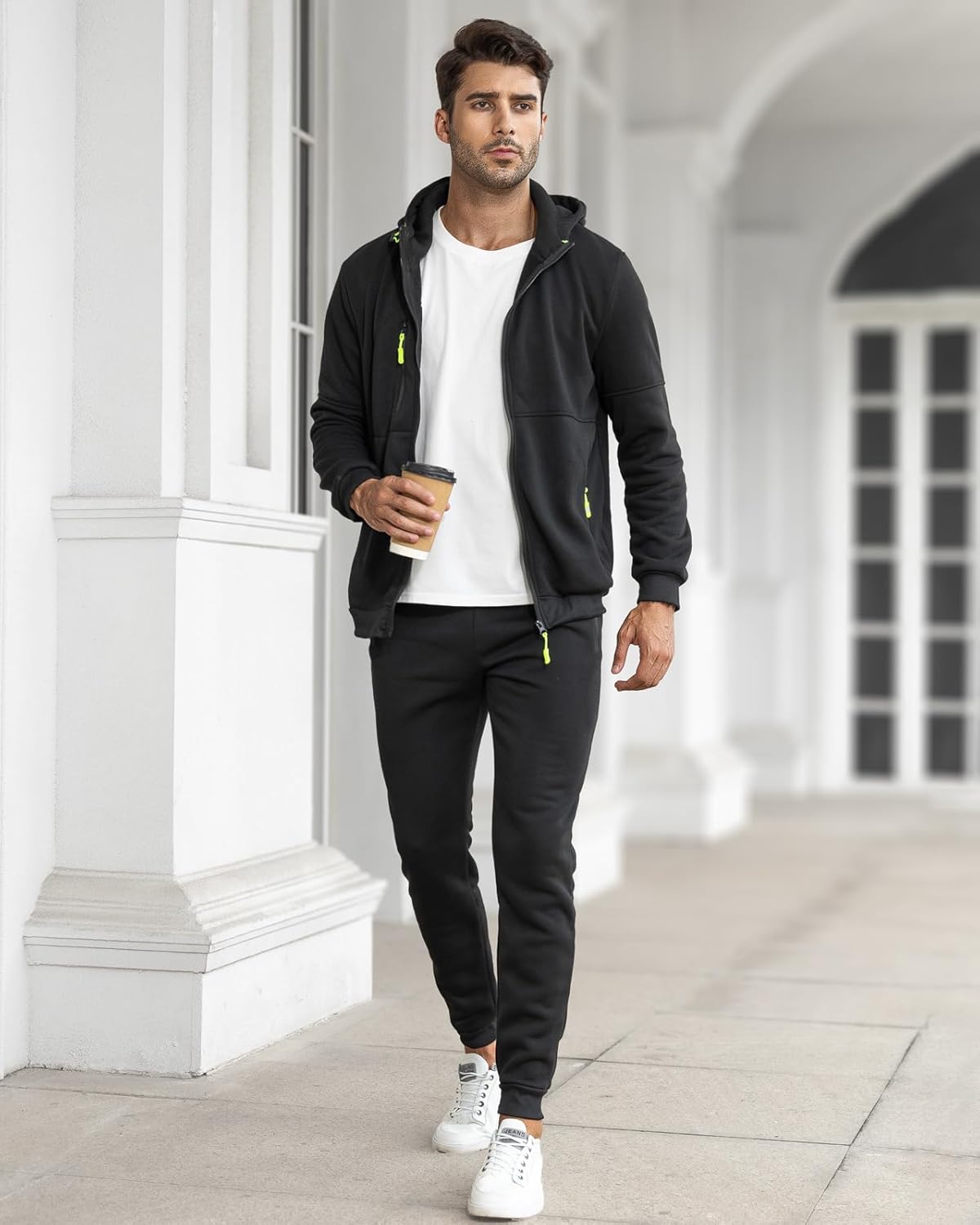 Fato de treino masculino slim-fit respirável com pullover e calça combinados