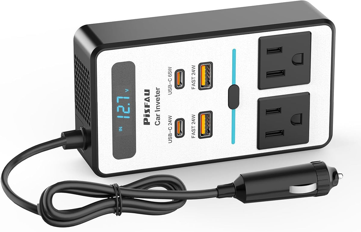 Inversor de carro 200W DC 12V para 220V AC com porta USB-C 20W e carregamento rápido