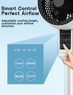 Ventilador de coluna ajustável com oscilação 3D, 3 modos, ultra-silencioso 26 dB, branco