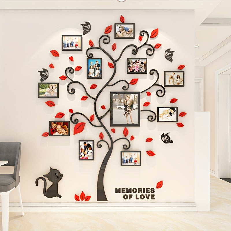 Molduras de foto em acrílico árvore 3D decorativa para parede autoadesiva família