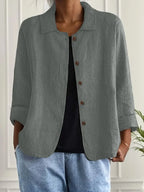 Cardigan feminino algodão linho leve estilo camisa corte relaxado