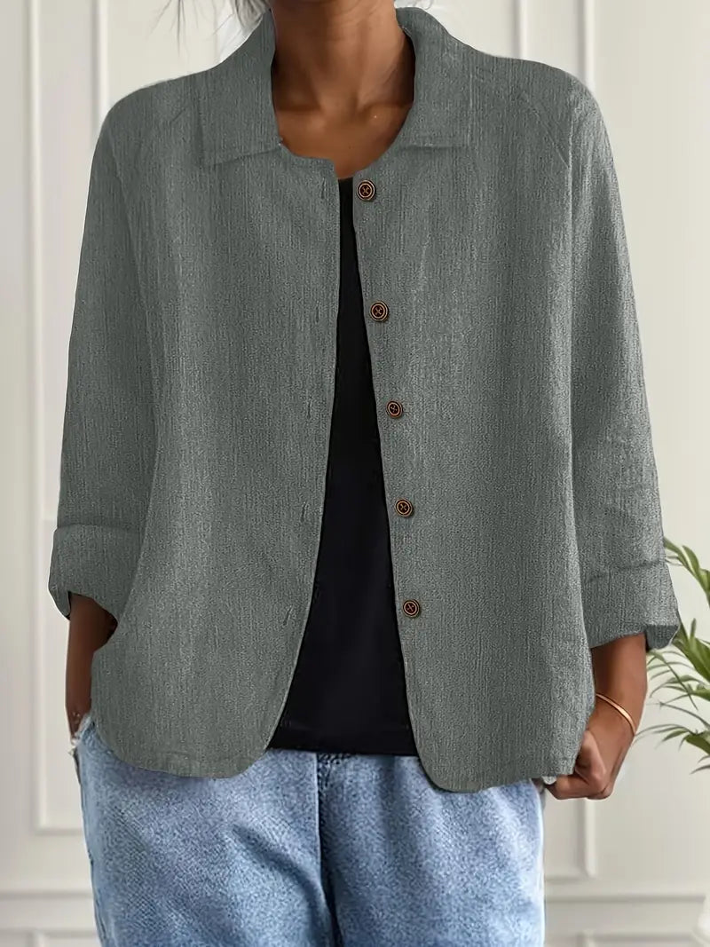 Cardigan feminino algodão linho leve estilo camisa corte relaxado