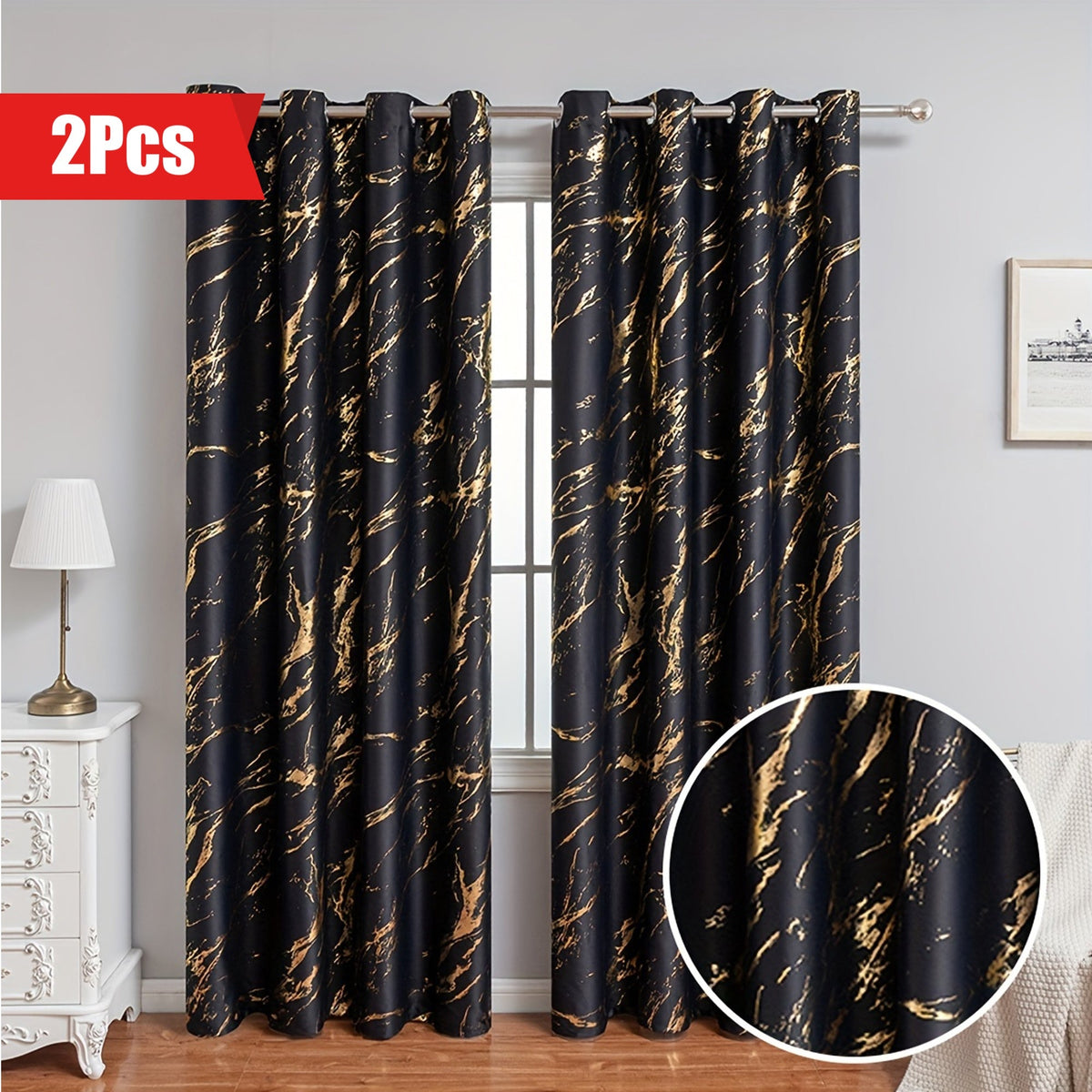 Cortinas blackout estampa mármore bronzeado 2 peças para sala e quarto, opacidade total