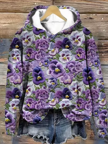 Hoodie floral tricot mulher corte oversized com capuz integrado