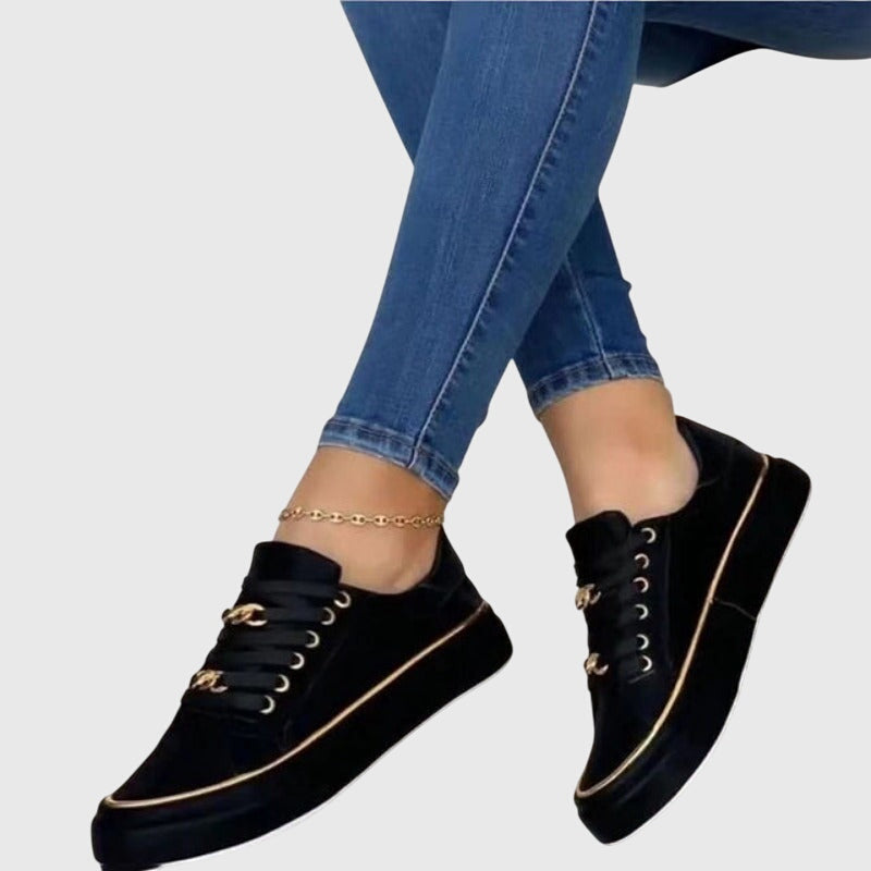 Tênis feminino de veludo com atacadores, estilo casual outono inverno