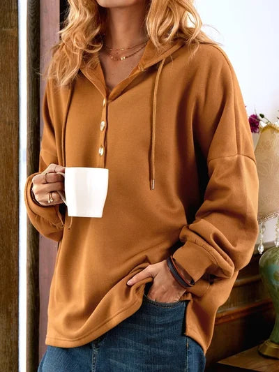 Sweater vintage manga longa com botões frontais em cores sólidas