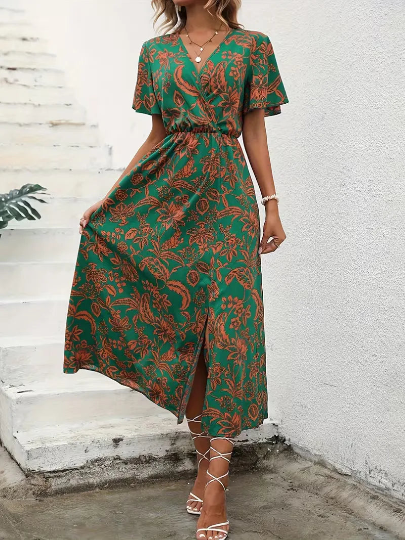 Vestido Envolvente Floral de Verão | Estampa Bohemia, Manga Curta