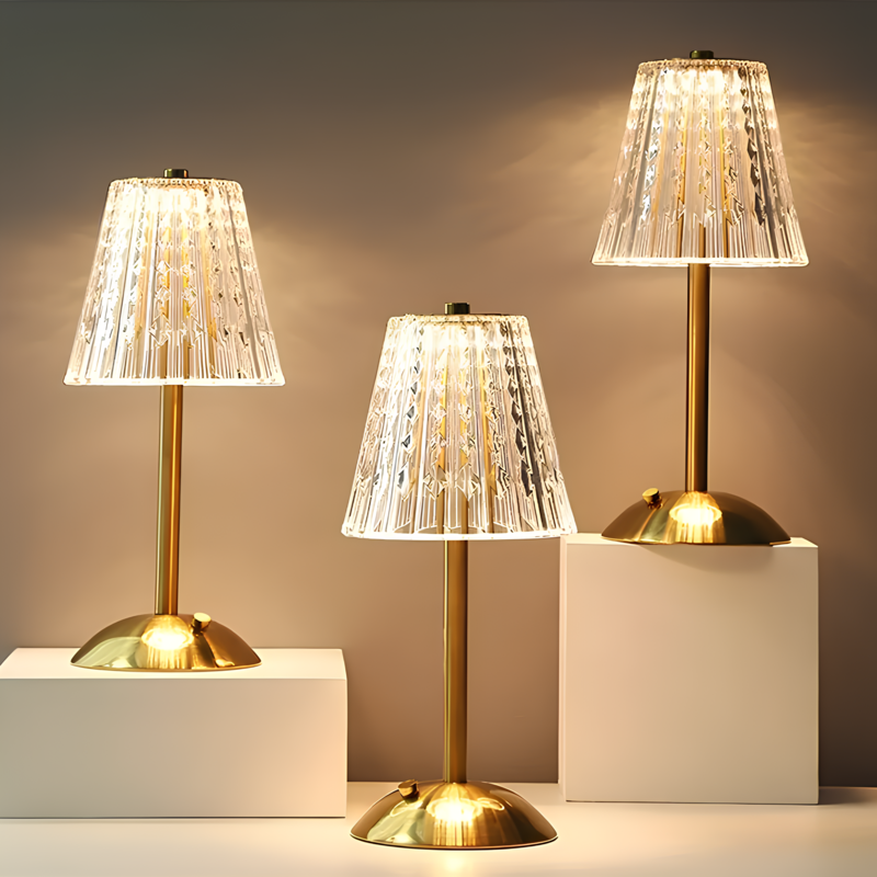 Candeeiro de mesa LED design cristal dourado sem fios com controlo tátil regulável