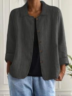 Cardigan feminino algodão linho leve estilo camisa corte relaxado