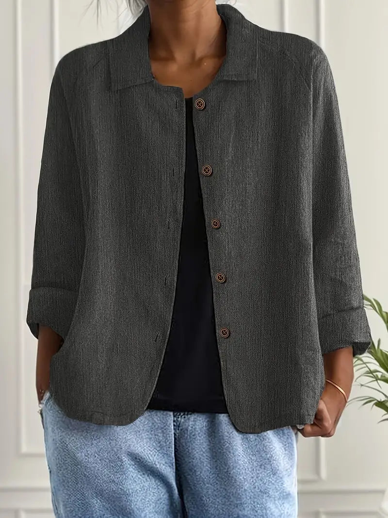 Cardigan feminino algodão linho leve estilo camisa corte relaxado