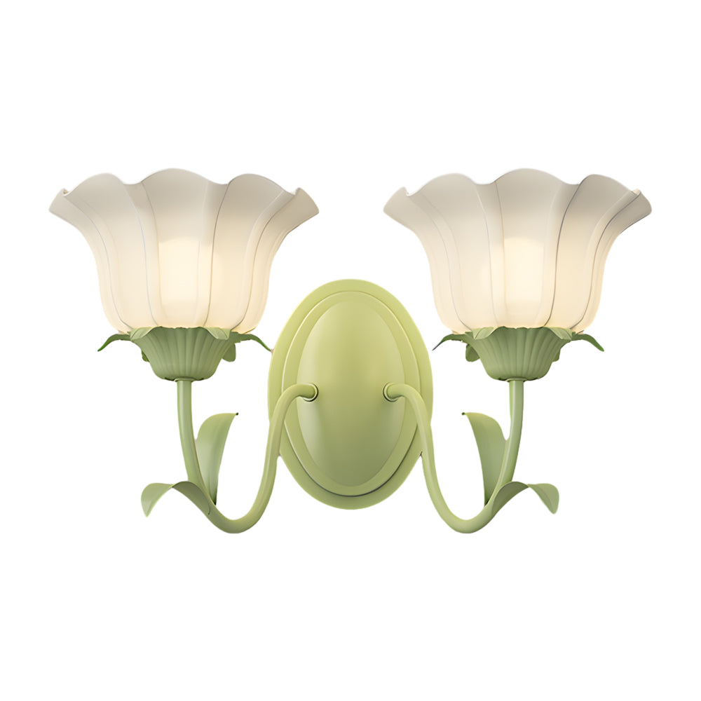 Candeeiro de parede em vidro design floral verde com 3 níveis de luz, moderno e elegante