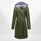Casaco anorak feminino com capuz comprimento médio silhueta linha A