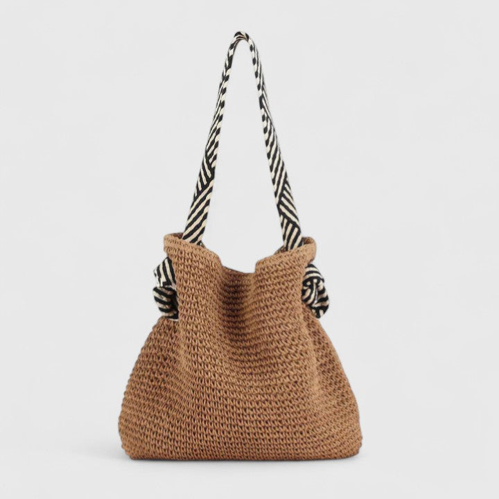 Bolsa de ombro feminina tecida shopper estilo artesanal com alças estampadas