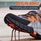 Sapatos de segurança masculinos com biqueira de aço, antiderrapante e leves, cinzento