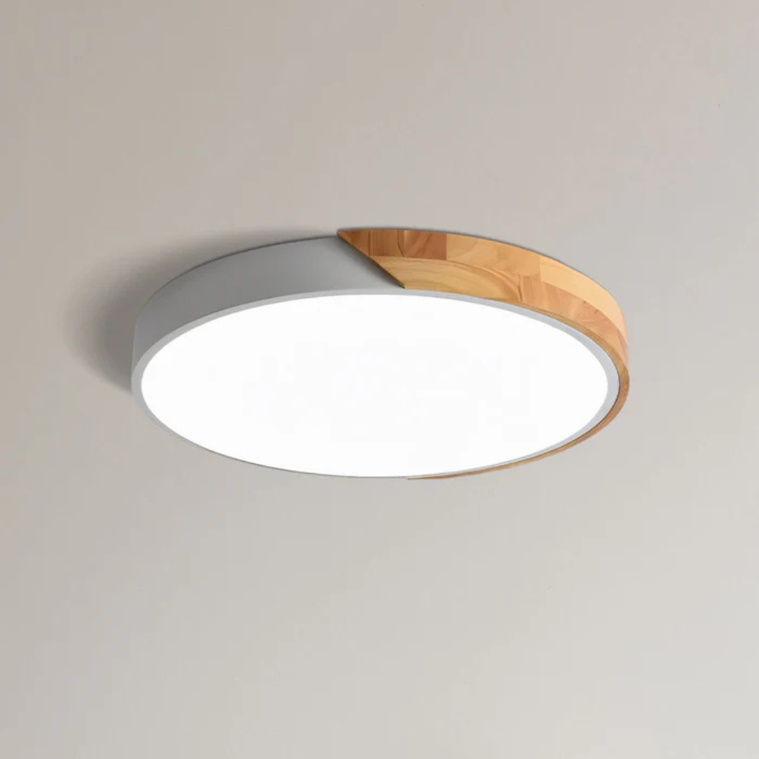 Candeeiro de teto LED design escandinavo com madeira natural, plafon moderno