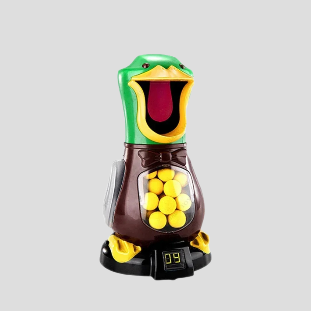 Jogo de tiro com pato andador, pistola de ar e balas macias com luzes e movimento