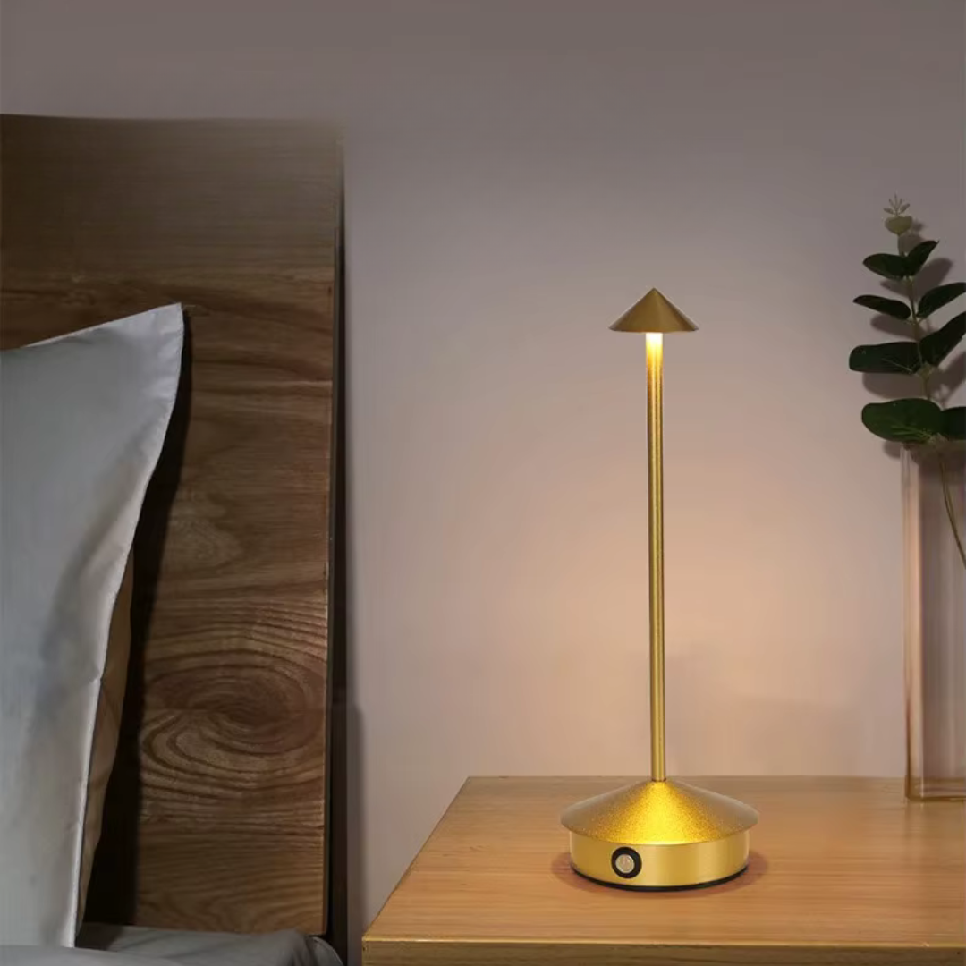 Candeeiro de mesa LED recarregável em alumínio com controlo tátil e 3 tons de luz